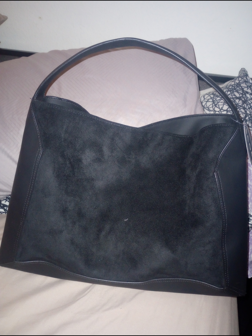 Black Faux Suede / Leather Hobo Shoulder Bag